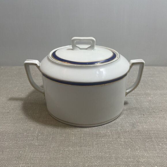 Other - Konig & Co. - Paul‎ Muller Selb - Large Sugar Navy Gold Rimmed Bowl w/Lid